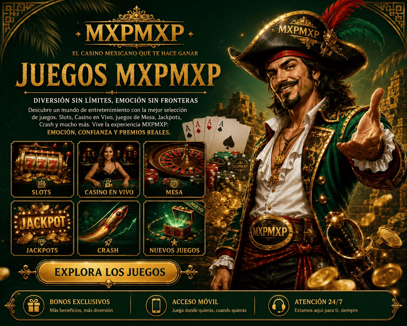 Resumen móvil de mxpmxp con tarjetas de casino, avisos de bonos, acceso Android y navegación de cuenta
